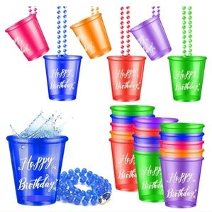 🌴 Happy Birthday Shot Glass Necklaces (Set of 12)